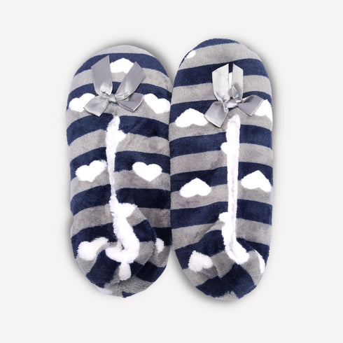 Women's Super Soft Fuzzy Slippers with Grey Stripes
